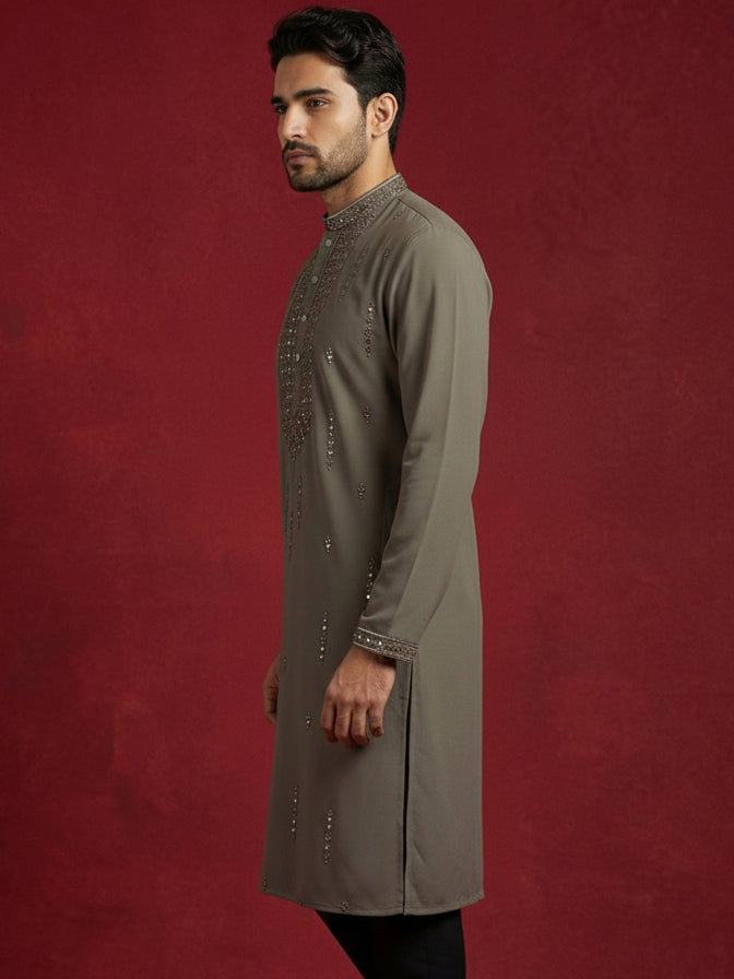 DesiQlo Men Embroidered Kurta Only - Brown - 65KO_5474Brown_S