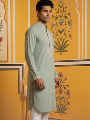 Men Japanese Fabric Embroidered Kurta ( 65KO 5475Green S ) [FF] [N-4]