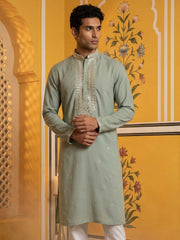 Men Japanese Fabric Embroidered Kurta ( 65KO 5475Green S ) [FF] [N-4]