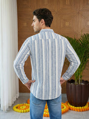 Stripe Pattern Cotton Blend Ethnic Kurta ( 65KO 5482White S ) [FF] [K-13]