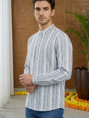 Stripe Pattern Cotton Blend Ethnic Kurta ( 65KO 5482White S ) [FF] [K-13]
