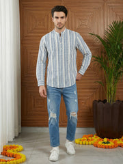 Stripe Pattern Cotton Blend Ethnic Kurta ( 65KO 5482White S ) [FF] [K-13]