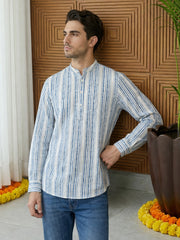 Stripe Pattern Cotton Blend Ethnic Kurta ( 65KO 5482White S ) [FF] [K-13]