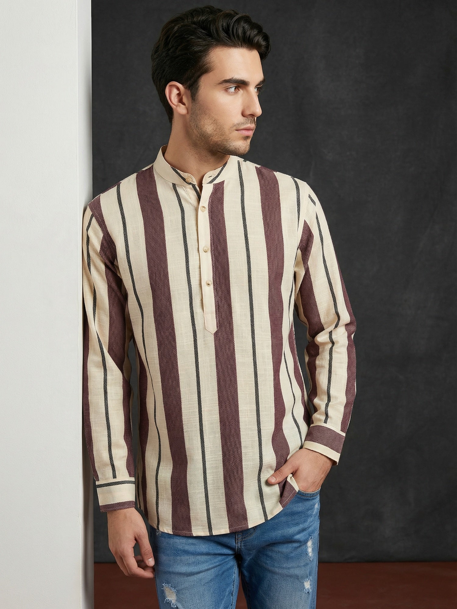 DesiQlo Men Printed Kurta Only - Multicolor - 65KO_5484Coffee_S