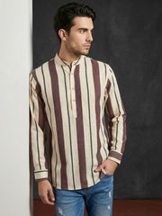 Men Traditional Stripe Printed Short Kurta ( 65KO 5484Coffee S ) [FF] [ A13 ] [FF] [K-13]