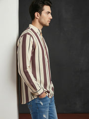 Men Traditional Stripe Printed Short Kurta ( 65KO 5484Coffee S ) [FF] [ A13 ] [FF] [K-13]