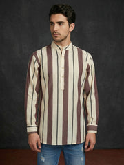 Men Traditional Stripe Printed Short Kurta ( 65KO 5484Coffee S ) [FF] [ A13 ] [FF] [K-13]