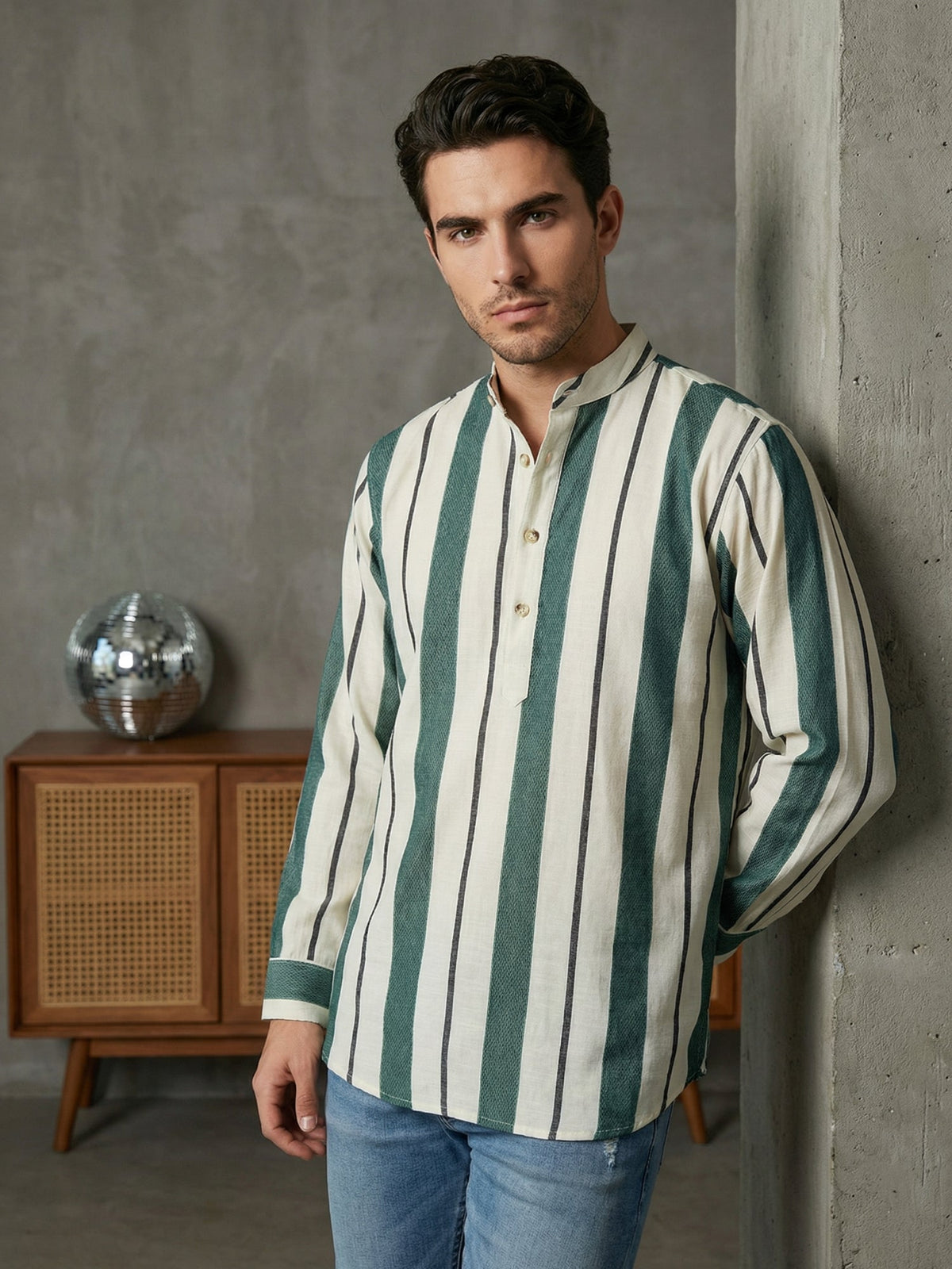 Men Traditional Stripe Printed Short Kurta ( 65SK 5484Green ) [FF] [K-13] [FF] [K-13]