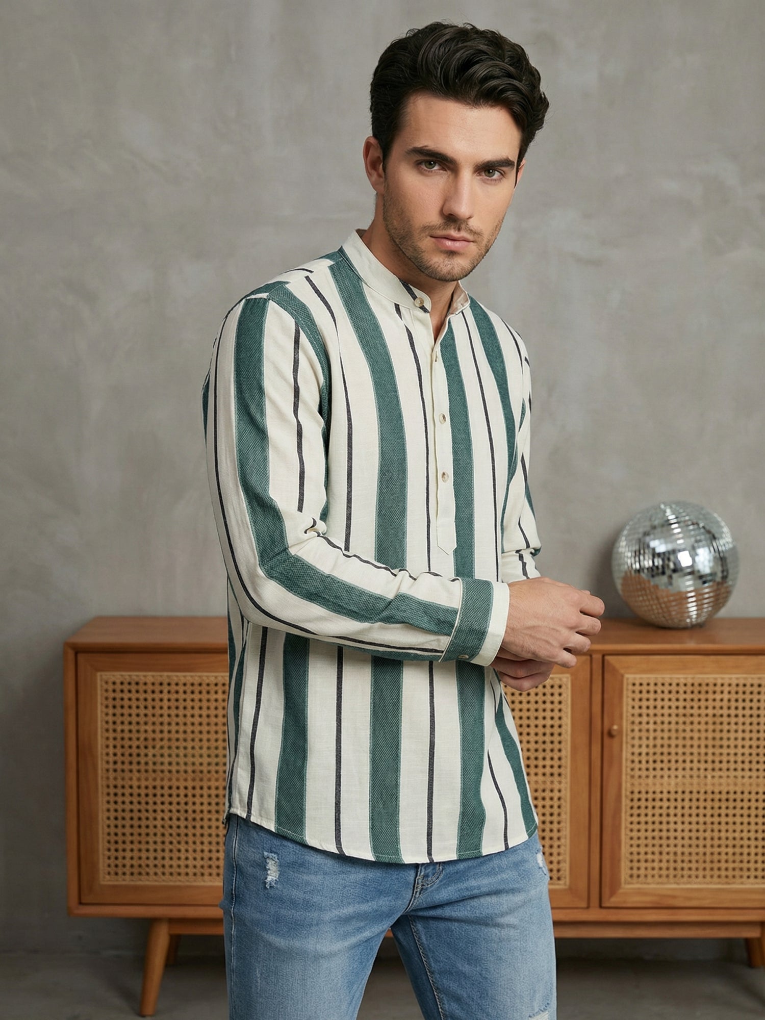 DesiQlo Men Printed Kurta Only - Green - 65SK_5484Green_S