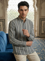 Stripe Pattern Cotton Blend Ethnic Kurta ( 65KO 5485Grey S ) [FF] [K-13]