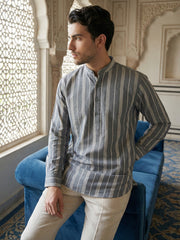 Stripe Pattern Cotton Blend Ethnic Kurta ( 65KO 5485Grey S ) [FF] [K-13]