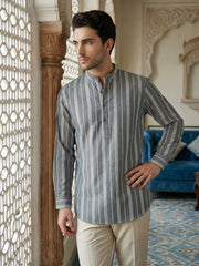 Stripe Pattern Cotton Blend Ethnic Kurta ( 65KO 5485Grey S ) [FF] [K-13]