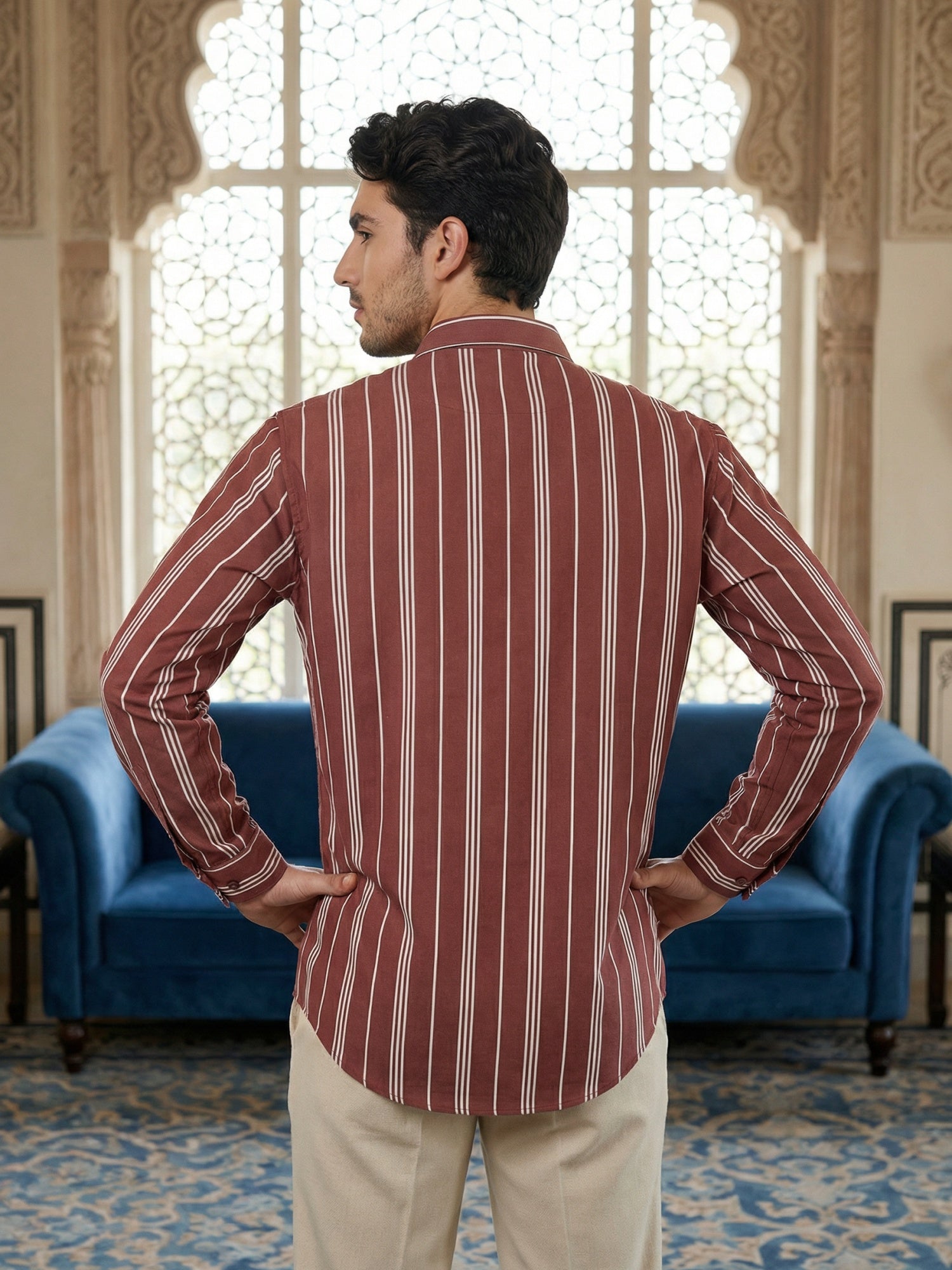 DesiQlo Men Striped Kurta Only - Red