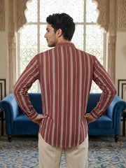 Stripe Pattern Cotton Blend Ethnic Kurta ( 65KO 5485Rust S ) [FF] [K-13]
