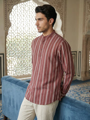 Stripe Pattern Cotton Blend Ethnic Kurta ( 65KO 5485Rust S ) [FF] [K-13]