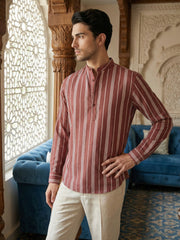 Stripe Pattern Cotton Blend Ethnic Kurta ( 65KO 5485Rust S ) [FF] [K-13]