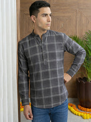 Men Classic Check Design Short Kurta ( 65KO 5486Grey S ) [FF] [ A14 ]
