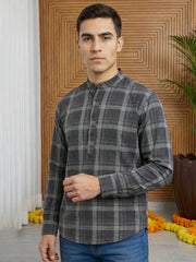 Men Classic Check Design Short Kurta ( 65KO 5486Grey S ) [FF] [ A14 ]