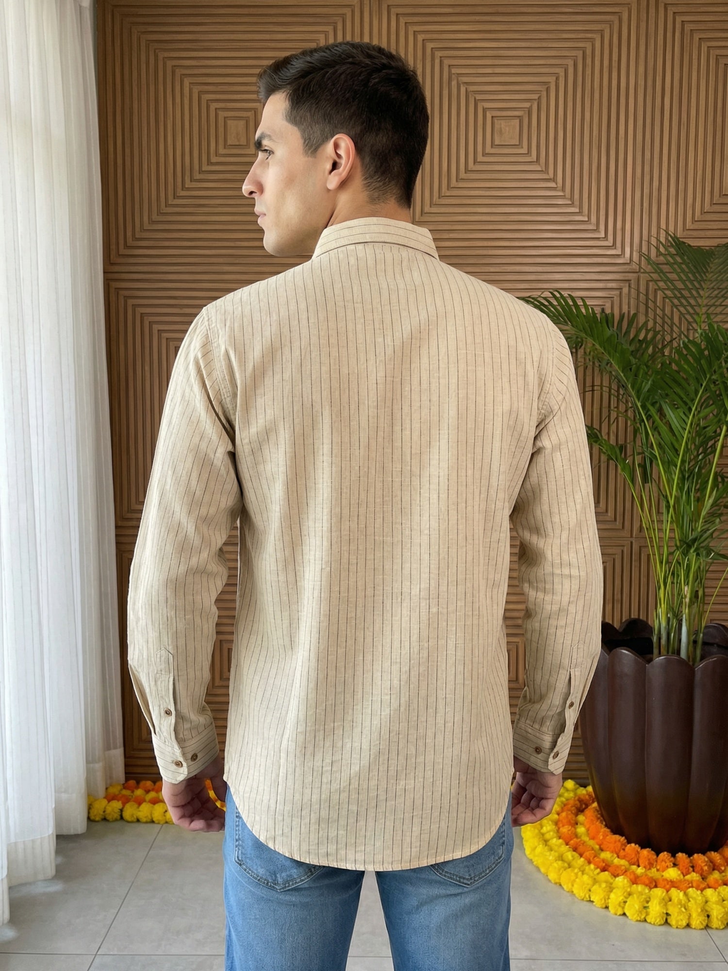 DesiQlo Men Striped Kurta Only - Beige - 65KO_5487Beige_S