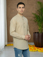 Men Striped Pure Cotton Short Kurta ( 65KO 5487Beige S ) [FF] [K-13]