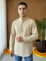 Men Striped Pure Cotton Short Kurta ( 65KO 5487Beige S ) [FF] [K-13]