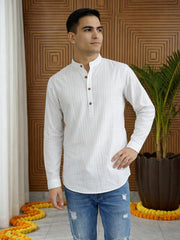 Men Striped Pure Cotton Short Kurta ( 65KO 5487White S ) [FF] [K-13]