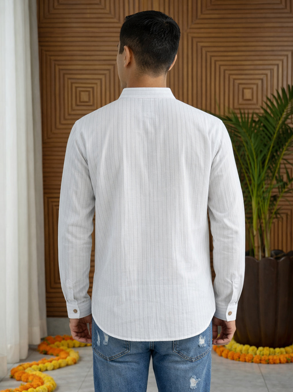 DesiQlo Men Striped Kurta Only - White - 65KO_5487White_S