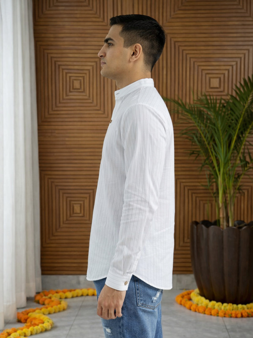 DesiQlo Men Striped Kurta Only - White - 65KO_5487White_S