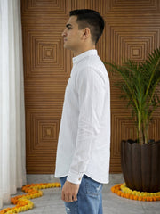 Men Striped Pure Cotton Short Kurta ( 65KO 5487White S ) [FF] [K-13]