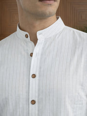 Men Striped Pure Cotton Short Kurta ( 65KO 5487White S ) [FF] [K-13]