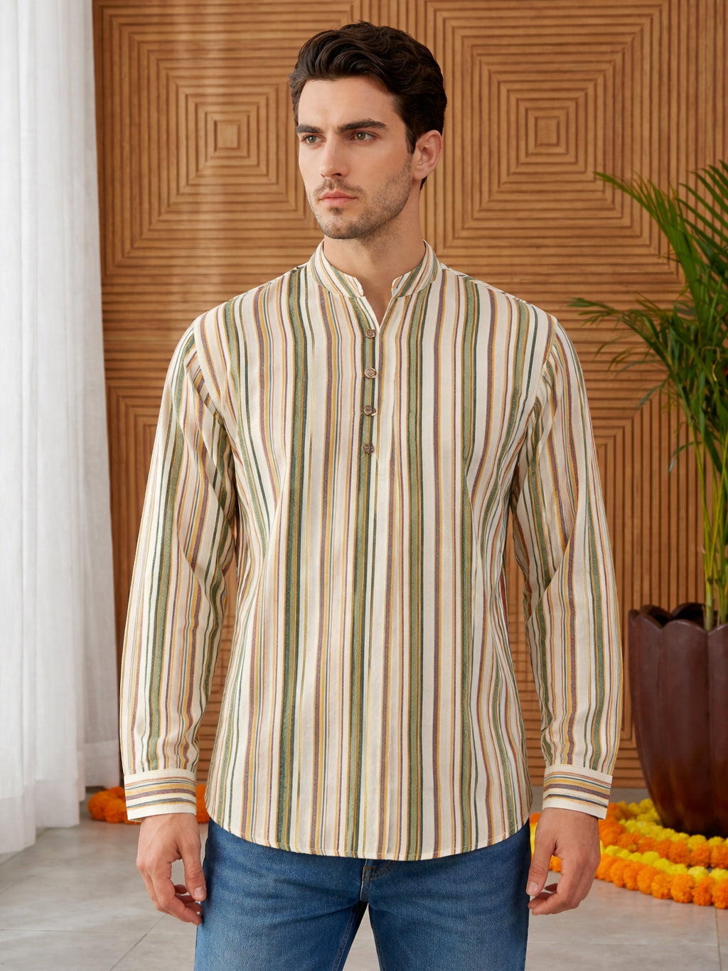 DesiQlo Men Striped Kurta Only - Multicolor