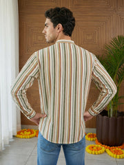 Men Casual Stripe Pattern Cotton Blend Kurta ( 65KO 5492Multi S ) [FF] [B-1]