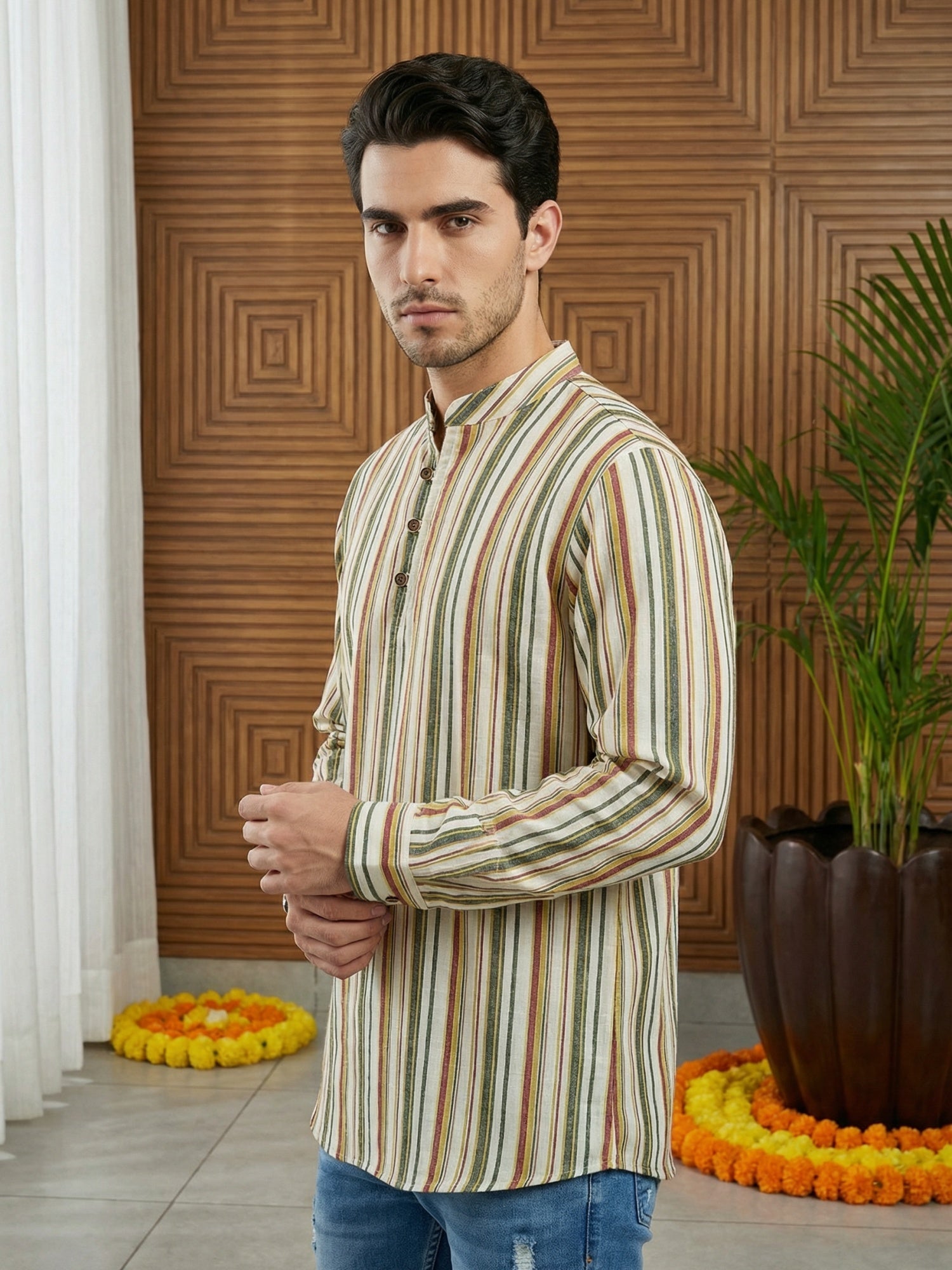 DesiQlo Men Striped Kurta Only - Multicolor