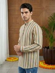 Men Casual Stripe Pattern Cotton Blend Kurta ( 65KO 5492Multi S ) [FF] [B-1]