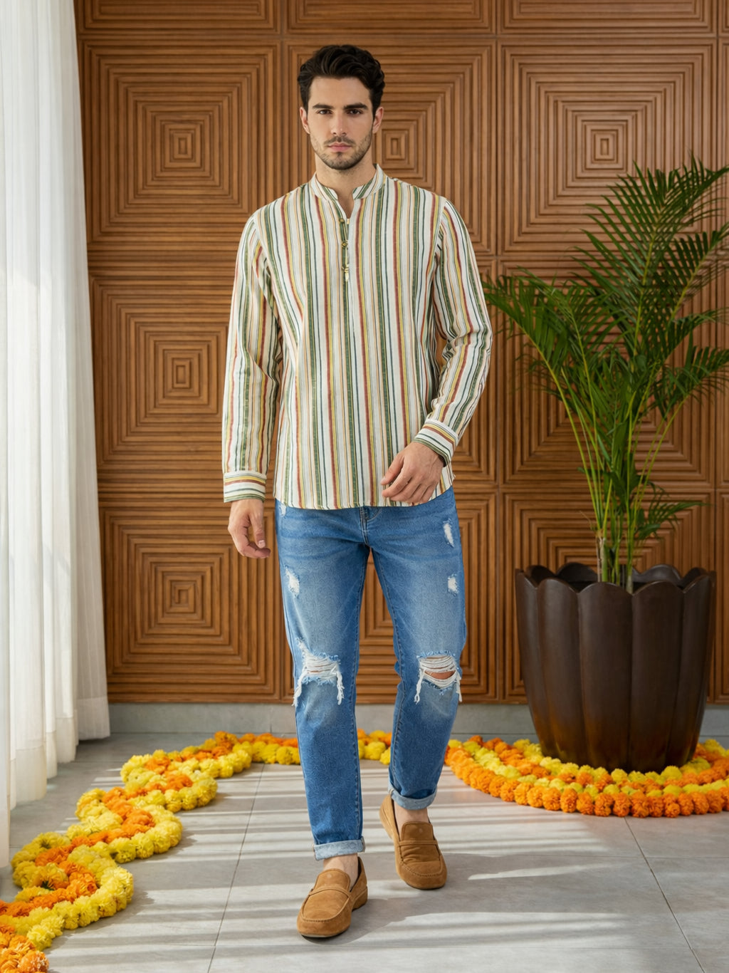 DesiQlo Men Striped Kurta Only - Multicolor