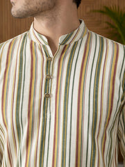 Men Casual Stripe Pattern Cotton Blend Kurta ( 65KO 5492Multi S ) [FF] [B-1]