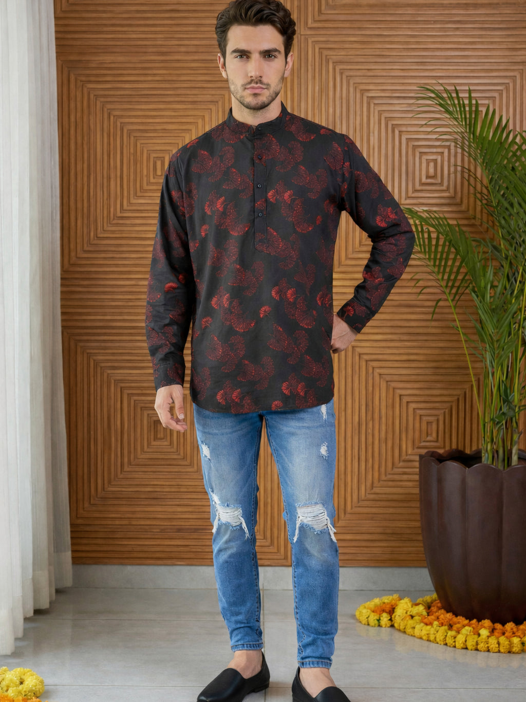 DesiQlo Men Printed Kurta Only - Black - 65KO_5493Black_S