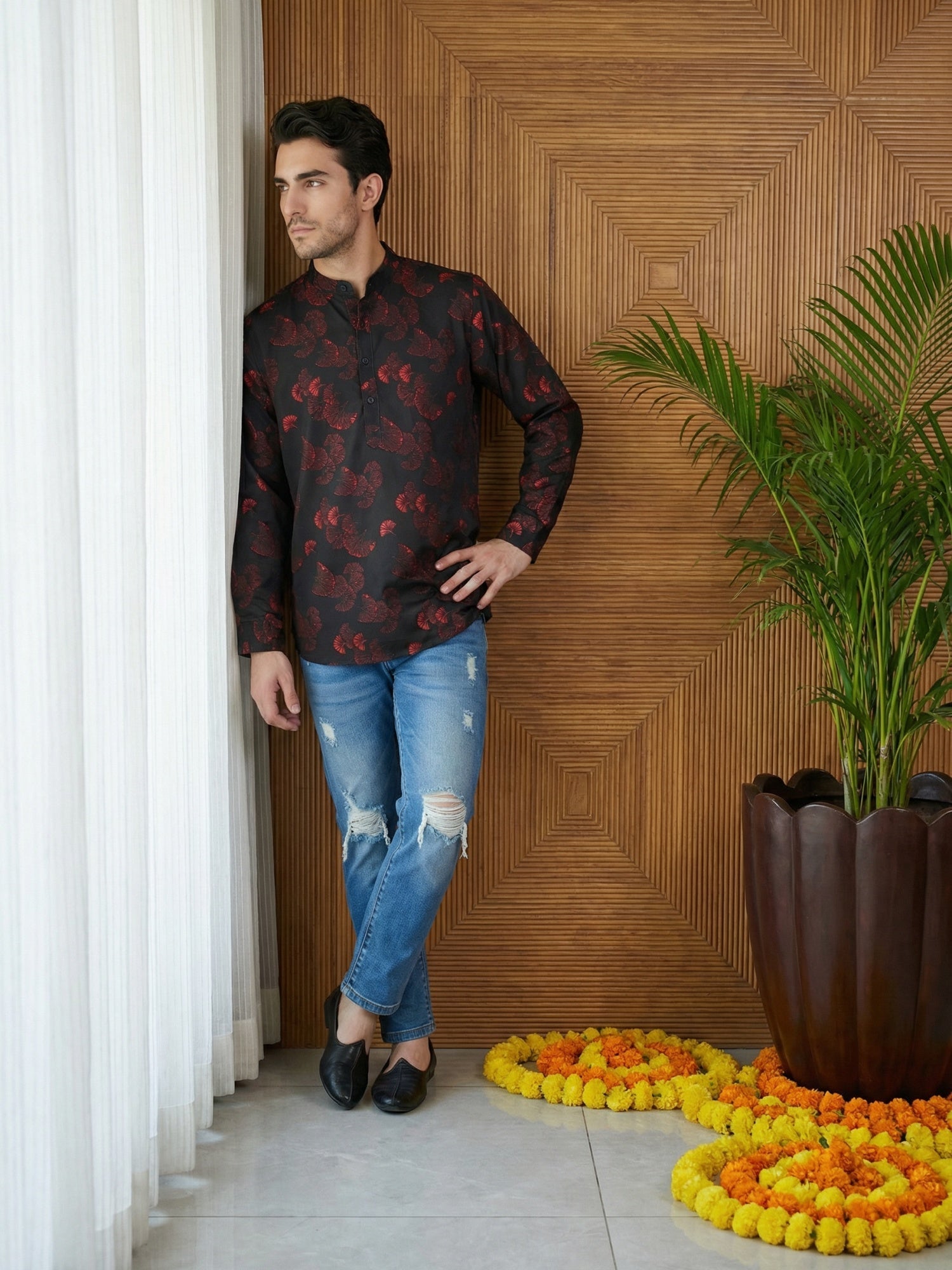 DesiQlo Men Printed Kurta Only - Black - 65KO_5493Black_S