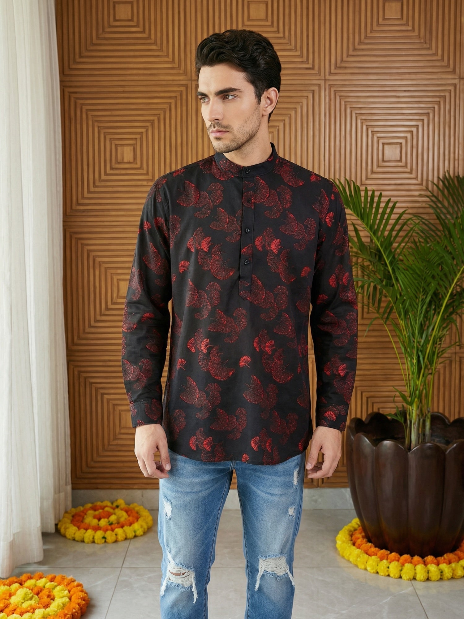 DesiQlo Men Printed Kurta Only - Black - 65KO_5493Black_S