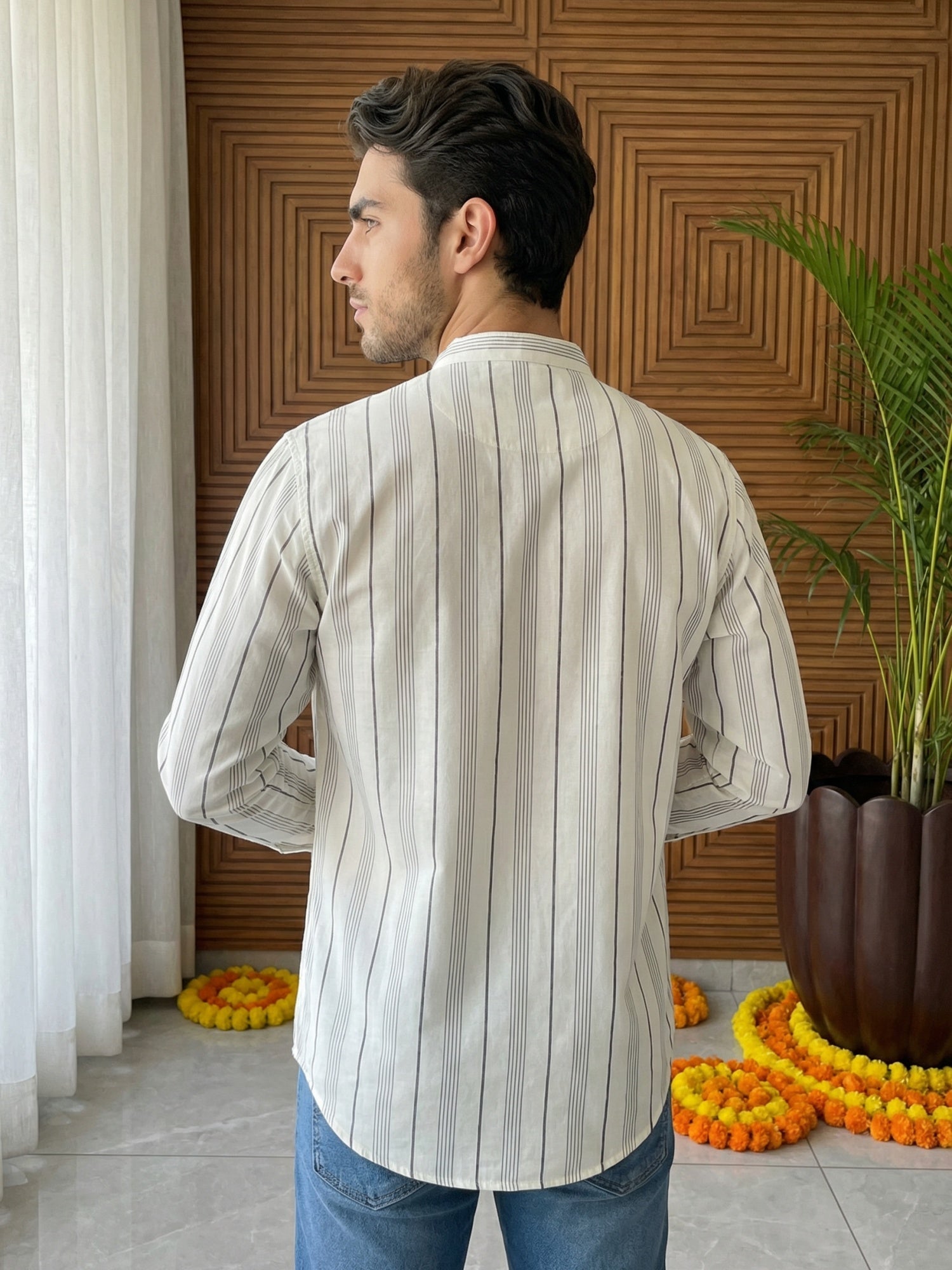 DesiQlo Men Striped Kurta Only - White - 65KO_5494White_S
