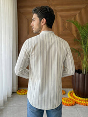 Men Cotton Blend Striped Short Kurta ( 65KO 5494White S ) [FF] [D-1]