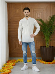 Men Cotton Blend Striped Short Kurta ( 65KO 5494White S ) [FF] [D-1]