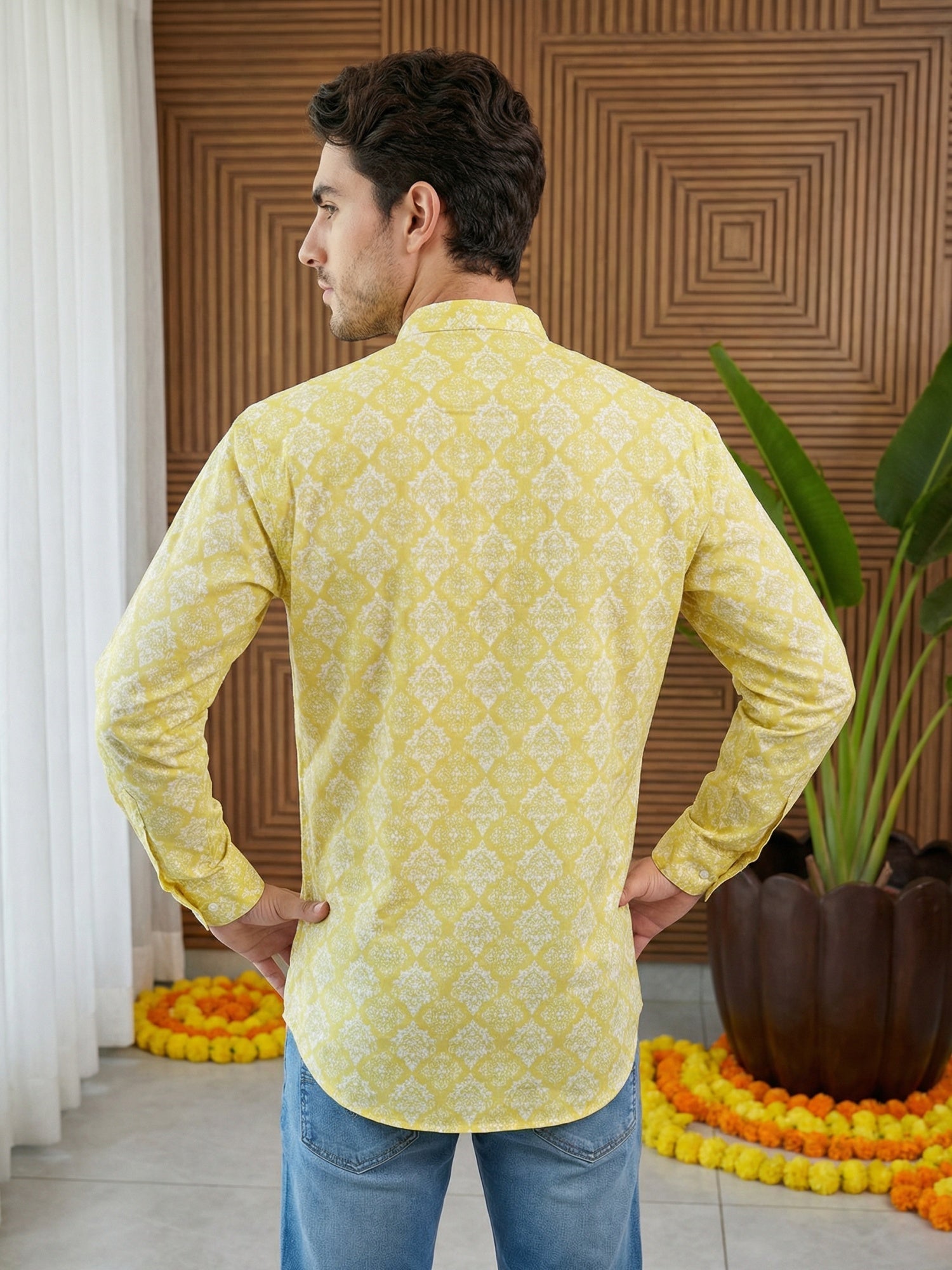 DesiQlo Men Printed Kurta Only - Yellow - 65KO_5496Yellow_S