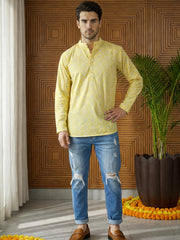 Men Printed Cotton Blend Short Kurta ( 65KO 5496Yellow S ) [FF] [A-14]