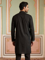 Men Japanese Fabric Embroidered Kurta ( 65KO 5498Black )