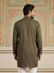 Men Japanese Fabric Embroidered Kurta ( 65KO 5498Mehndi S ) [FF] [P-15-14]