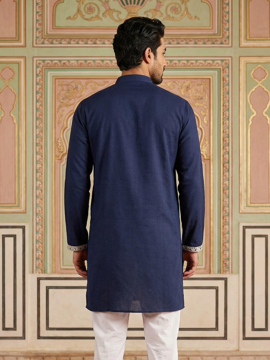 DesiQlo Men Embroidered Kurta Only - Blue - 65KO_5498Navy_S