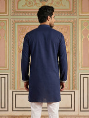 Men Japanese Fabric Embroidered Kurta ( 65KO 5498Navy S ) [FF] [P-15-14]