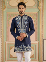 Men Japanese Fabric Embroidered Kurta ( 65KO 5498Navy S ) [FF] [P-15-14]