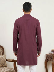 Men Japanese Fabric Embroidered Kurta ( 65KO 5498Wine )
